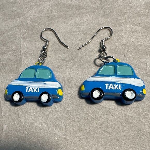 Whimsical Blue Taxi Car Earrings – Fun & Playful Statement Jewelry - Picture 12 of 17